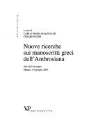 Cover for Nuove ricerche sui manoscritti greci dell'Ambrosiana