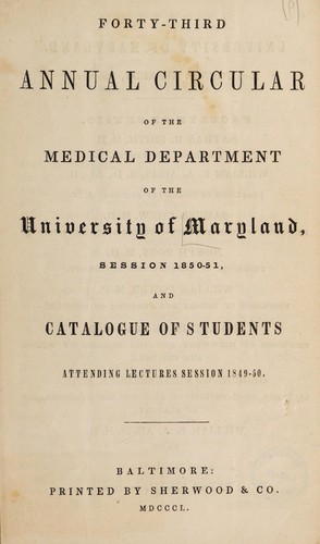 Cover for Forty-third annual circular of the medical department ... session 1850-51, and catalogue of students attending lectures session 1849-50