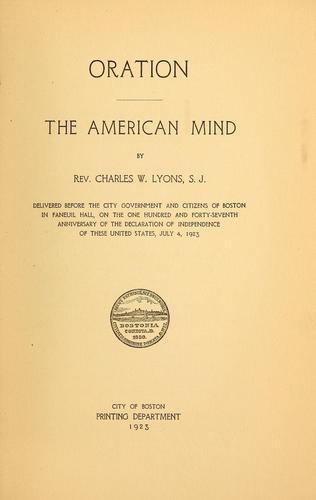 Cover for Oration