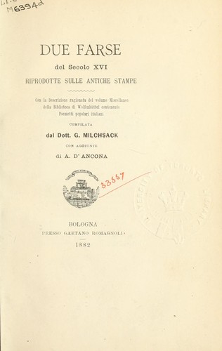 Cover for Due farse del secolo XVI