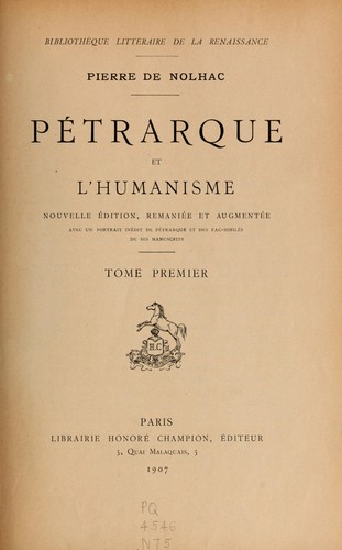 Cover for Pétrarque et l'humanisme