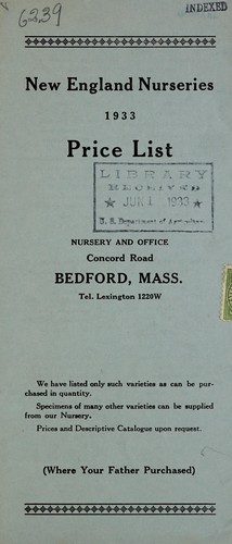 Cover for New England Nurseries 1933 price list