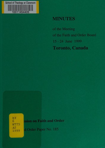 Cover for Meeting of the Faith and Order Board, Toronto, 1999