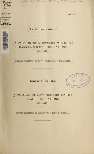 Cover for Admission of new members to the League of Nations (Albania)