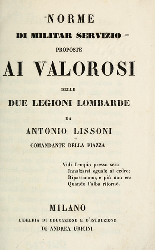 Cover for Norme di militar servizio proposte ai valorosi delle due legioni lombarde