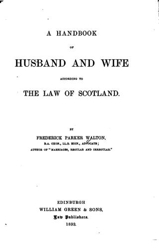 Cover for A Handbook of Husband and Wife According to the Law of Scotland