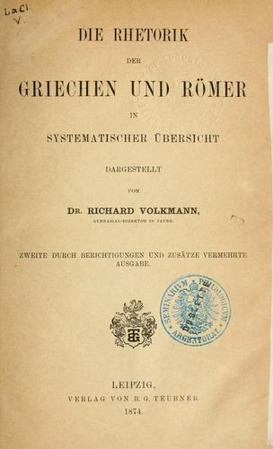 Cover for Die Rhetorik der Griechen und Römer in systematischer Übersicht.