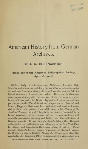 Cover for American history from German archives