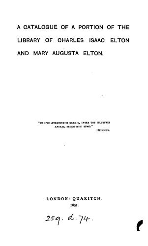 Cover for catalogue of a portion of the library of Charles Isaac Elton and Mary Augusta Elton.