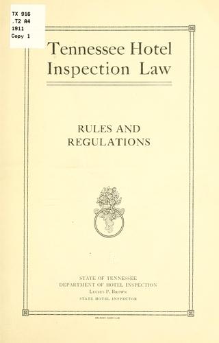 Cover for Tennessee Hotel inspection law, rules and regulations.