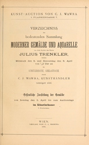 Cover for Verzeichniss der bedeutenden sammlung moderner gemälde und aquarelle aus dem besitze des Herrn Julius Trenkler