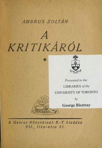 Cover for A kritikáról