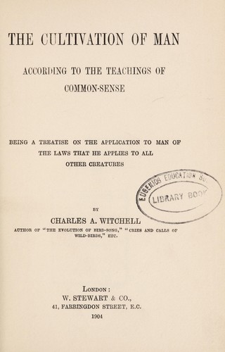 Cover for The cultivation of man, according to the teachings of common-sense