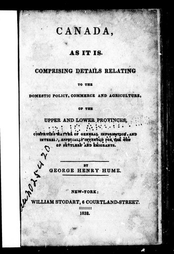 Cover for Canada, as it is