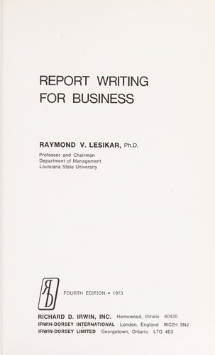 Cover for Report writing for business