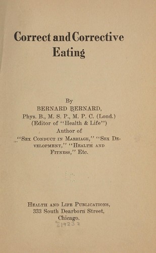 Cover for Correct and corrective eating