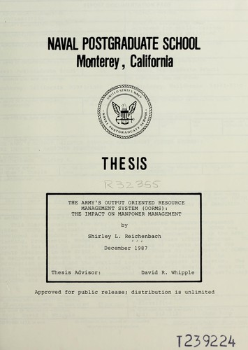 Cover for The Army's Output Oriented Resource Management (OORMS)
