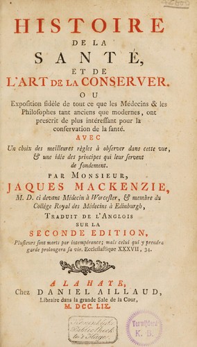 Cover for Histoire de la santé, et de l'art de la conserver ...