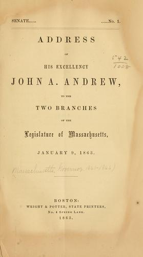 Cover for Address of His Excellency John A. Andrew