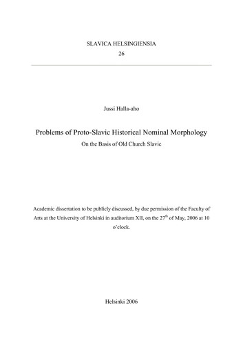 Cover for Problems of Proto-Slavic historical nominal morphology