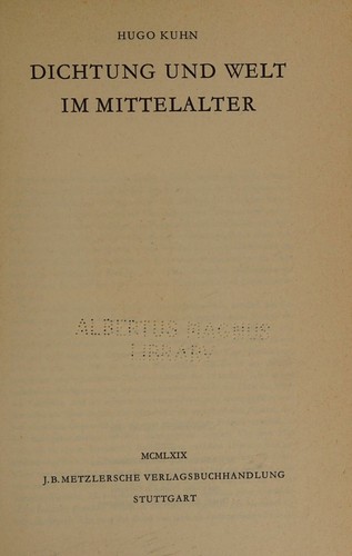 Cover for Dichtung und welt im Mittelalter.