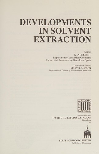 Cover for Developments in solvent extraction