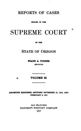 Cover for Reports of Cases Decided in the Supreme Court of the State of Oregon