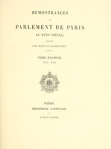 Cover for Remontrances du Parlement de Paris au 18e siècle.