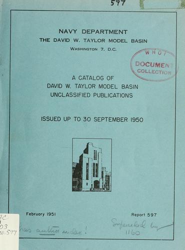 Cover for A catalog of David W. Taylor Model Basin unclassified publications