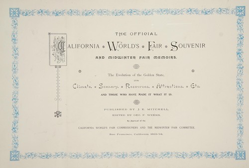 Cover for The official California World's Fair souvenir and Midwinter Fair memoirs