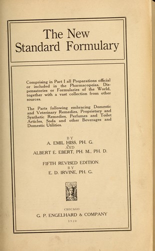 Cover for The new standard formulary, comprising in part I all preparations official or included in the pharmacopeias, dispensatories or formularies of the world, together with a vast collection from other sources