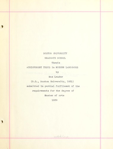 Cover for Achievement tests in modern languages