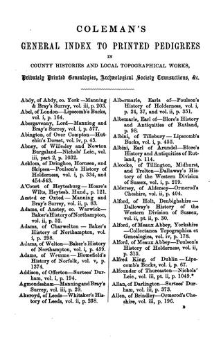 Cover for Coleman's general index to printed pedigrees