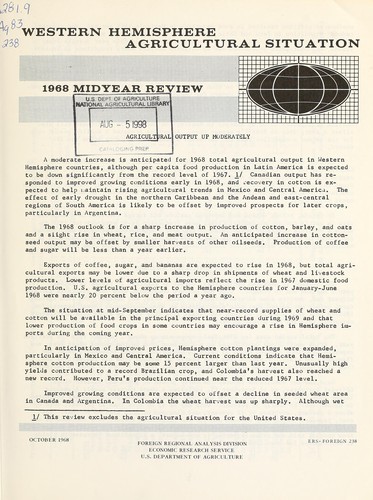Cover for Western Hemisphere agricultural situation