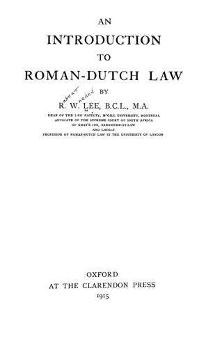 Cover for An introduction to Roman-Dutch law