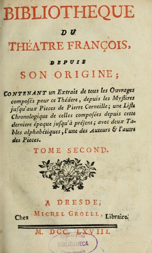 Cover for Bibliothèque du Théâtre François, depuis son origine