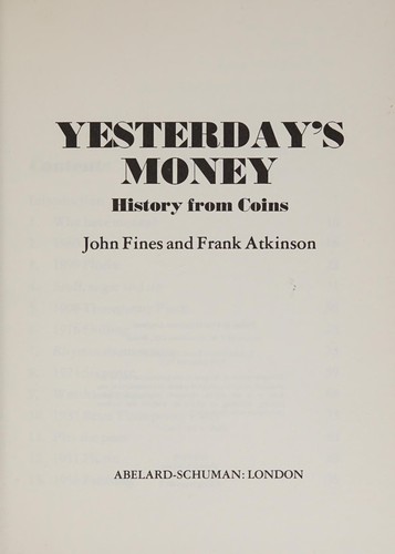 Cover for Yesterday's money: history from coins