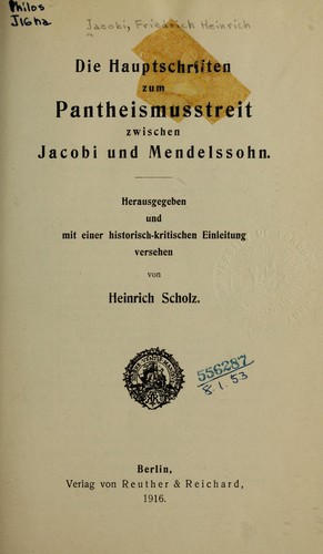 Cover for Die Hauptschriften zum Pantheismusstreit zwischen Jacobi und Mendelssohn