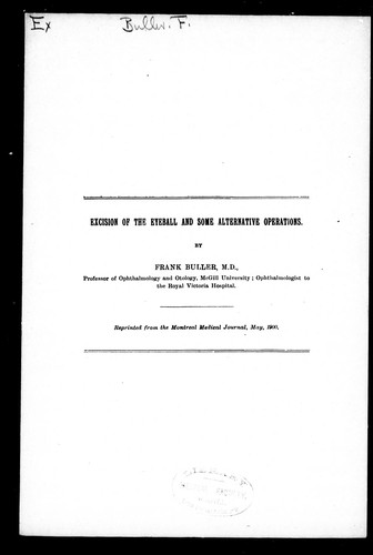 Cover for Excision of the eyeball and some alternative operations