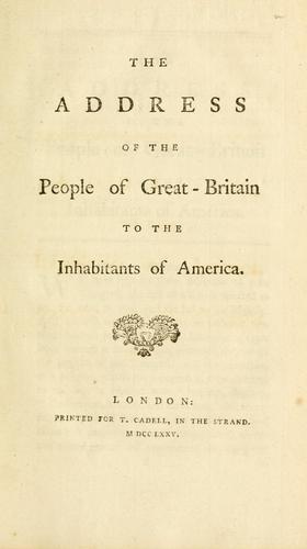 Cover for address of the people of Great-Britain to the inhabitants of America.