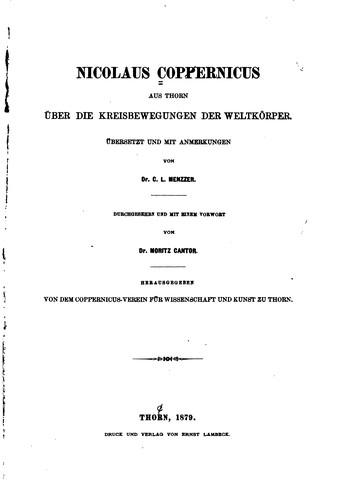 Cover for Nicolaus Coppernicus aus Thorn über die Kreisbewegungen der Weltkörper.