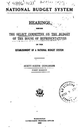 Cover for National Budget System, Hearings Before the Select Committee on the Budget of the House of ...