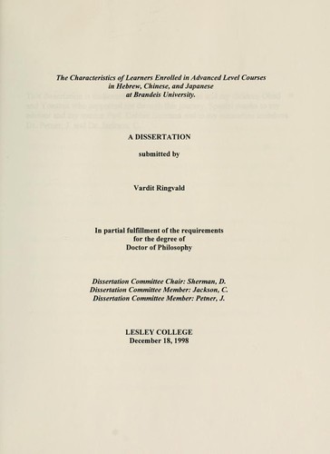 Cover for Characteristics of learners enrolled in advanced level courses in Hebrew, Chinese, and Japanese at Brandeis University