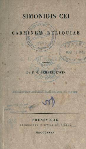 Cover for Simonidis Cei carminum reliquiae.