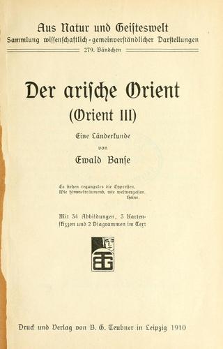 Cover for arabische Orient