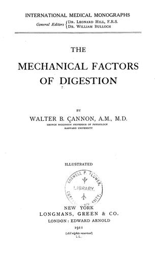Cover for The mechanical factors of digestion