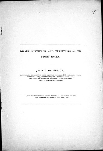 Cover for Dwarf survivals, and traditions as to pygmy races
