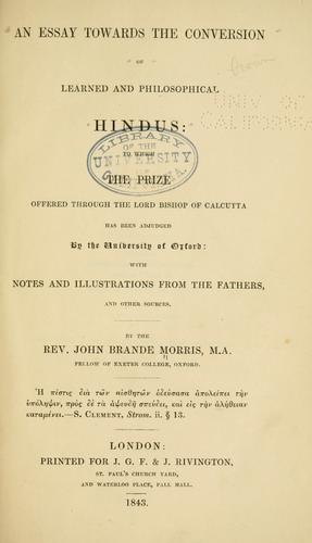 Cover for An essay towards the conversion of learned and philosophical Hindus ...