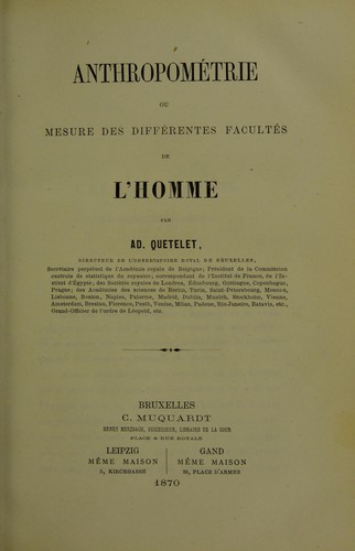 Cover for Anthropométrie, ou, Mesure des différentes facultés de l'homme
