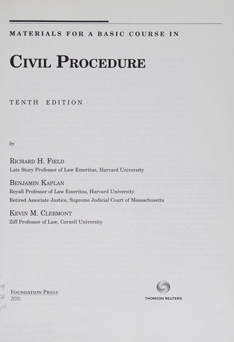 Cover for Materials for a basic course in civil procedure